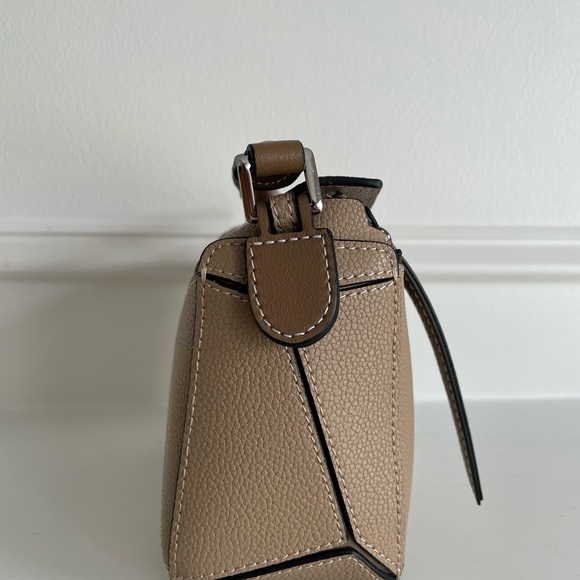 Mini Geo Panel Structured Bicolor Top Handle Bag - Taupe & Brown - Picture 6 of 13